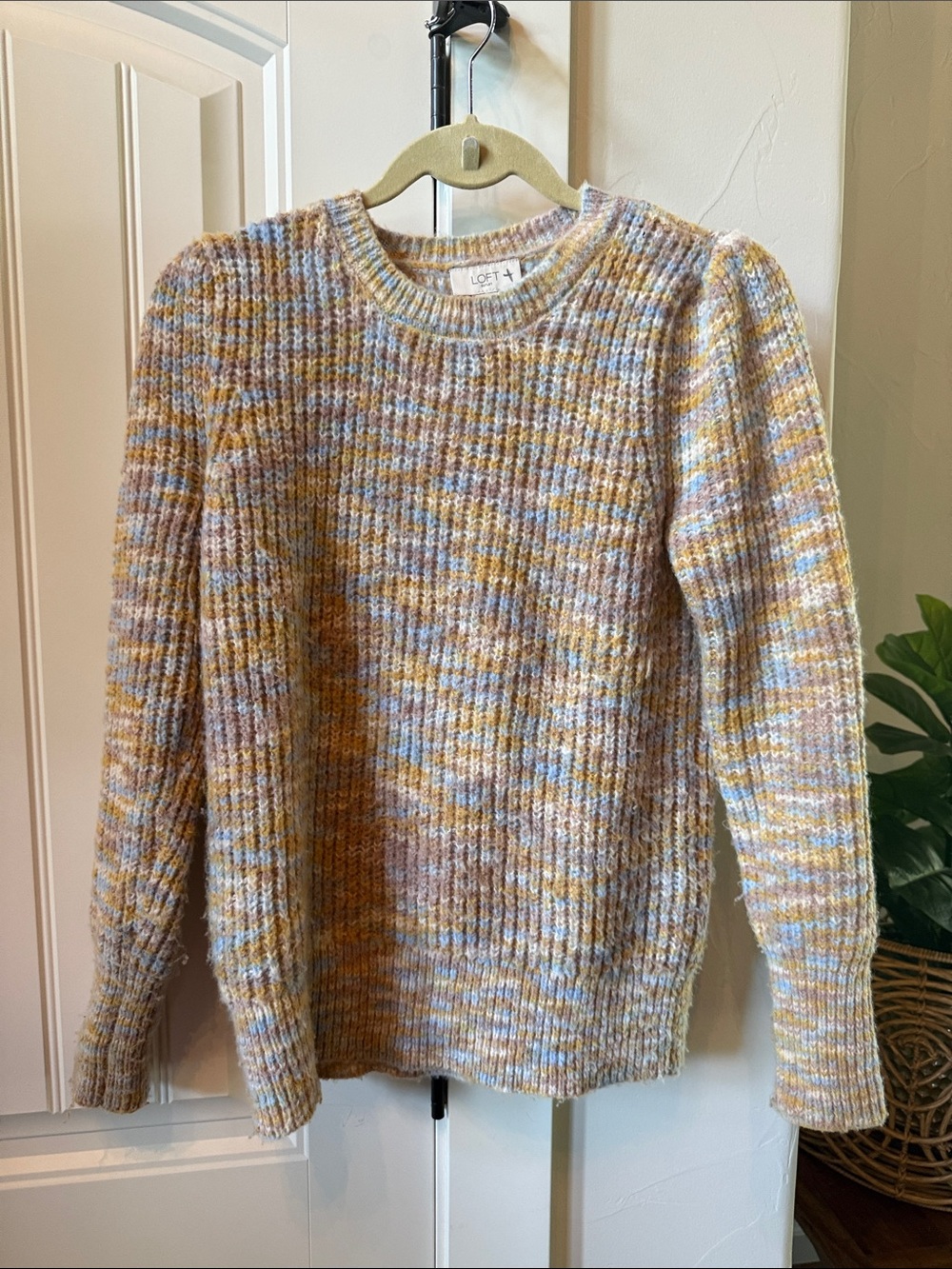 LOFT Soft Multicolor Crewneck Sweater - Cream, Blue, Yellow